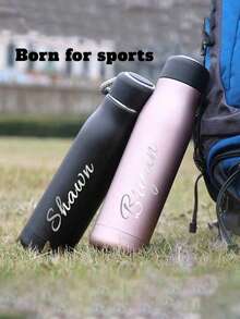 1pc Personalized Stainless Steel Water Bottle, Laser Engraved Name, Sports Themed Insulated Beverage Container For Back To School Season, Comes With Strap, Suitable For Fitness & Outdoor Activities, Customized Gift - 13.53/18.6 Oz, Multi-Functional, , Ornamental, Reusable, Exquisite, Stylish - Multicolor - View 2