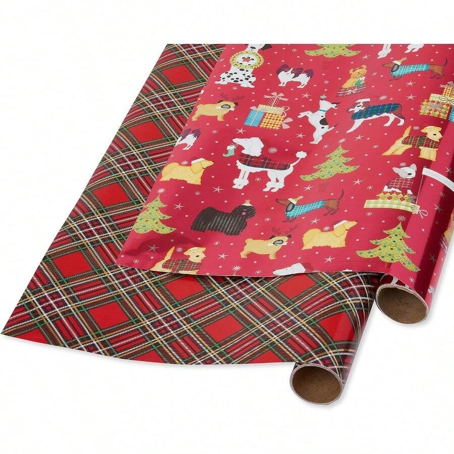 YQQ Papyrus Rollos de papel de regalo de Navidad estampado de perro de los mejores amigos de Navidad y Papá Noel 2 rollos 60 metros cuadrados Pies.)5735 - Chicdedafestivoyperros - Ver 1
