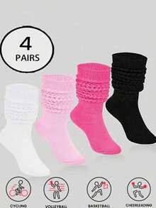 4 Pairs Plus Size Women's Simple Casual Moisture-Wicking Scrunchie Socks - Multicolor - View 4