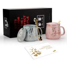 YQQ Juego de Tazas de Café para Parejas Taza de Café para él y Ella Regalos de Boda Aniversario Regalos de Navidad Compromiso de Cerámica únicos para Parejas Novios Recién Pareja Casadas5735 - Sr. Sra. Tazas - Ver 6