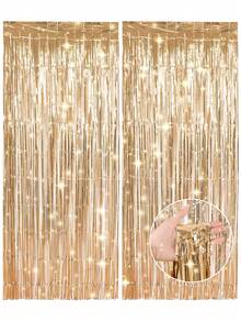 4件套闪亮金色派对背景装饰塑料帘，生日派对悬挂装饰金属箔帘，周年纪念装饰，婚礼装饰，主题派对背景，婴儿派对装饰，新娘送礼会礼物，节日派对拍照道具，房间墙面装饰，家居装饰，2026新年装饰，生日礼物，派对礼品 - 淺金色 - 查看 7