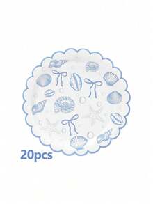 10个/20个/50个蓝色扇贝形海岸派对餐盘 海洋主题派对装饰 热带蓝色蝴蝶结海星贝壳餐具 蓝色单身派对装饰 夏季海滩婚礼 新娘送礼会 生日用品 - 彩色 - 查看 9