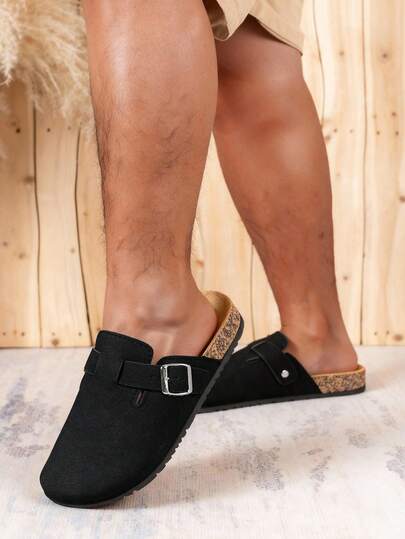 Chanclas casuales de hombre de ajuste ancho, de unicolor, con diseño de punta redonda, cómodo y duradero, suela blanda antideslizante, parte superior de tela cómoda, suela de PVC, cierre deslizante, adecuado para actividades al aire libre durante todo el año