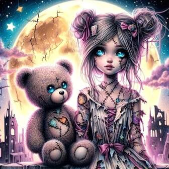 5D Diamond Painting Kit Cartoon Cute Girl & Teddy Bear Full Drill Square Diamond Embroidery Canvas Art Wall Decor 15.75x15.75 Inches - DIY Handmade Mosaic Home Decor, Frame Not Included