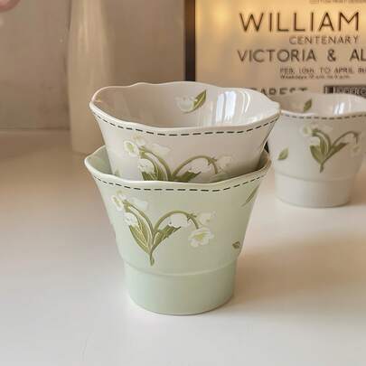 Französische Eleganz Maiglöckchen Spitze Keramikbecher - Unterglasur Handwerk, Multifunktional für Kaffee, Tee, Getränke & Saft - Ideal für den täglichen Gebrauch, Zuhause, Restaurants, Cafés, Büro, Nachmittagstee & Geschenke