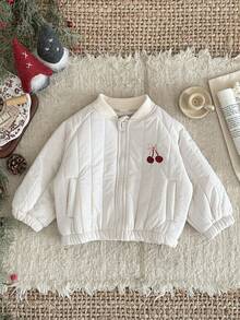 INS 女婴保暖冰淇淋蛋糕刺绣条纹棒球领外套，冬季