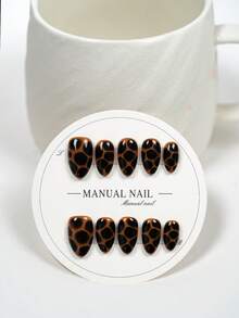 JUTI 10 miếng dán móng tay hình hạnh nhân vẽ tay phong cách Y2K cổ điển | Họa tiết da báo nâu đen dễ thương | Có thể tái sử dụng, phù hợp cho móng tay hàng ngày và ngày lễ | Móng giả dán thủ công - Nhiều màu - Xem 4