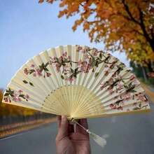 Women's Folding Fan, Craft Fan, Handheld Fan, Women's Fashion Accessories, Carry-On Small Fan - Hồng nhạt - Xem 2