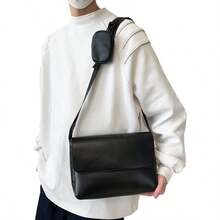 简约时尚零钱包男士休闲斜挎包，PU皮革复古邮差包，适合通勤、旅行、购物、商务出行 - 黑色 - 查看 13