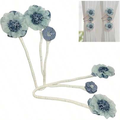 QY- Paquete de 2 hebillas de cortina de flores hechas a mano clips de sujeción para cortina de flores artificiales clips de alzapaños flexibles para cortina decorativos elegantes para sala de estar -6194