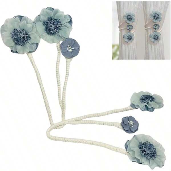 QY- Paquete de 2 hebillas de cortina de flores hechas a mano clips de sujeción para cortina de flores artificiales clips de alzapaños flexibles para cortina decorativos elegantes para sala de estar -6194