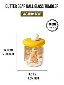 Butterbear Ball Glass Tumbler Yellow 400ML, Adorable Butterbear Print, Glass Material Leak-Proof When Inverted High-Temp Decal Colorfast, Perfect For Daily Use Outdoor Afternoon Tea, Ideal For Butterbear Fans Cartoon Lovers Drink Enthusiasts, Lovely Gift For Lover - [Holiday Bear]Butter Bear Ball Glass Cup - View 10