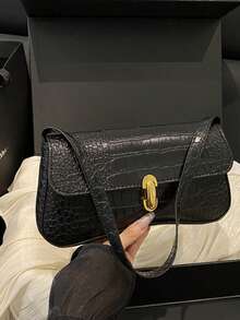 Solid Color Embossed Geometric Pattern Zipper Shoulder Bag, Women's Shoulder Bag, Fashionable Retro Zipper Bag, Casual Waterproof Handbag, Suitable For Teenage Girls, Women, College Students, Young Professionals And Office Ladies. Perfect For Office, Work, Business And Commuting Occasions. Best Women's Work Bag, Retro Style Women's Bag. - Multicolor - View 6