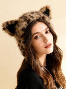 1 件女士豹纹仿皮草耳套，保暖防风，时尚、可爱、有趣，适合日常、休闲、派对、理想礼物，秋冬 - 豹紋 - 查看 10