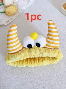 1pc Bull Horn Striped Headbands, Bath Headband, Cute Hair Band, Creative Polyester Facial Makeup Headband For Bathroom, Plush Wristband With Coral Fleece Sweatband For Face Washing/Sweating, Waterproof Hair Band For Spa Treatment - Skincare, Yoga, Sports, Party Hair Accessories For Girls, Skincare Headband, Beauty, Skin Care Products, Spa, Self Care