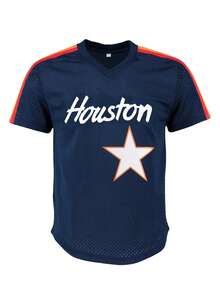 KTYSDE 男士5号海军蓝复古棒球衫，休斯顿字母刺绣，宽松V领短袖套头运动服，适合日常休闲穿着、街头服饰、棒球、高尔夫训练、球迷礼物。 - 藏蓝色 - 查看 2