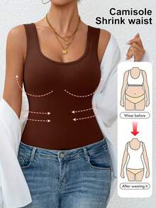女士收腹塑身衣，无袖，舒适，塑形内衣，夏季健身上身紧身衣运动服 - 棕色 - 查看 2