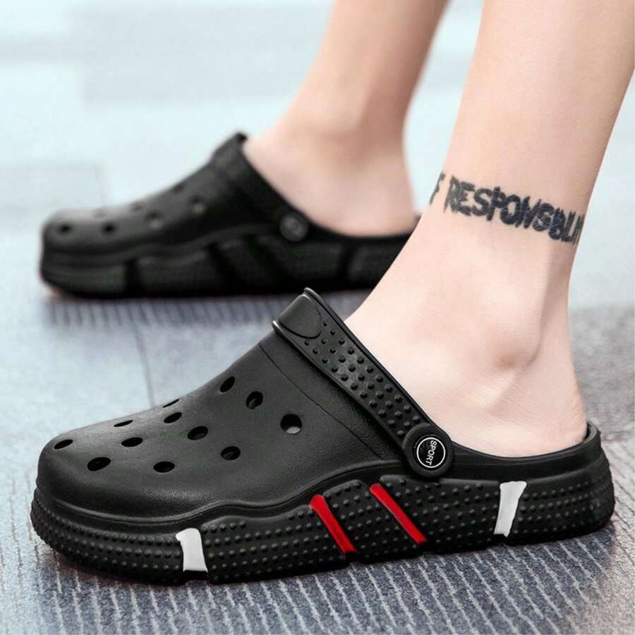 Lightweight Unisex Garden Clogs - Non-Slip Beach Sandals With Hollow Out Design - 黑色 - 查看 1