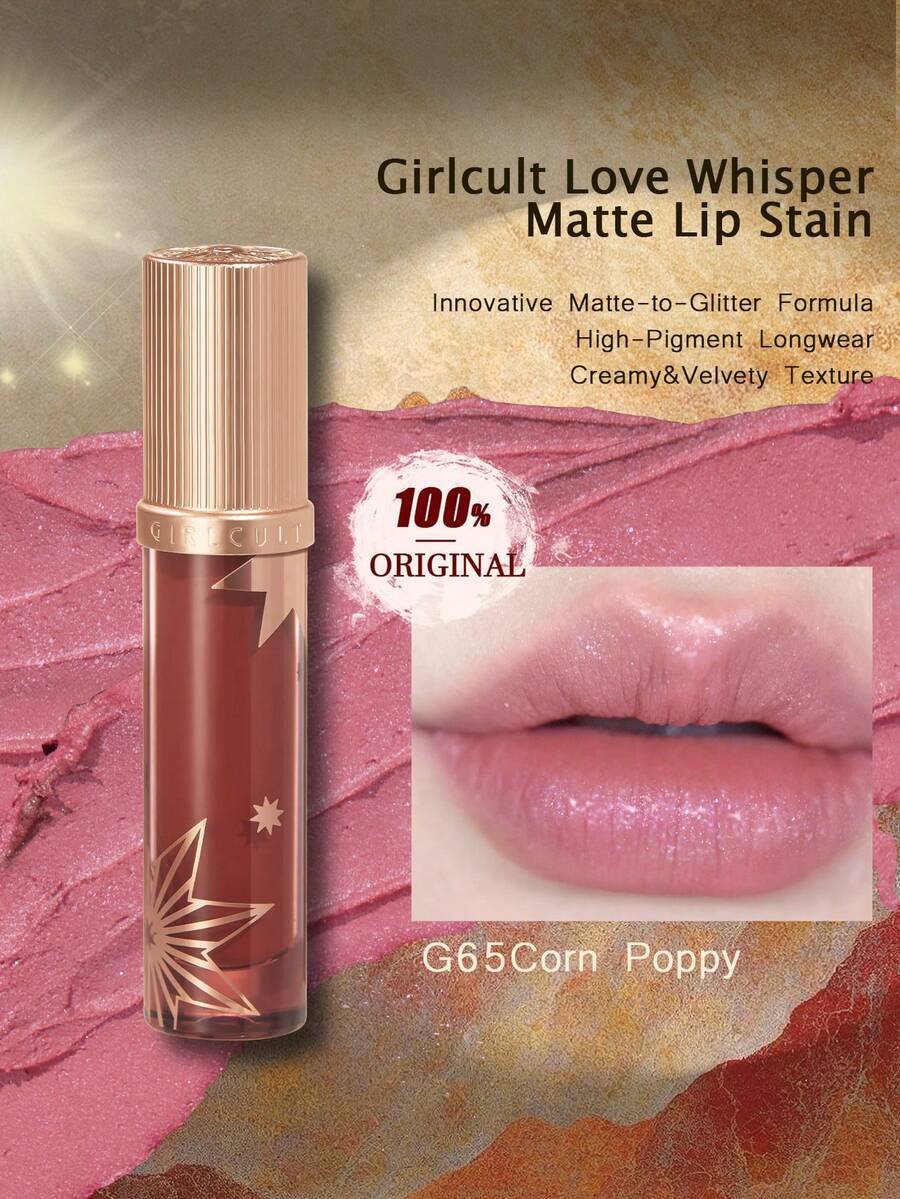 GIRLCULT Love Whisper哑光唇釉 #G65 罂粟花 | 哑光底妆,带微闪 | 柔雾哑光唇釉,轻盈液体唇膏 | 持久显色,礼盒装,3.8克/0.13盎司 - G65 Corn Poppy - 查看 1