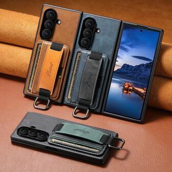  SUTENI Phone Case Wrist Strap Ring Buckle Faux Leather Card Holder Stand For Galaxy Z Fold 7 6 5 For Unisex Relatives Friends And Elders Holiday Gift