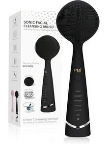 PRITECH Facial Cleansing Brush, Rechargeable Silicone Face Scrubber With Constant-Temperature Heating, Vibrating Exfoliator Scrubber For Deep Pore Cleaning, Waterproof Face Brush For Women & Men -Pink - 黑色 - 查看 2