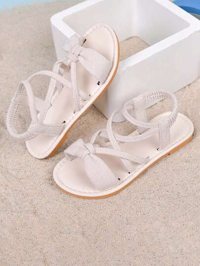 1 Paar Mädchen Mode Neue Slip-On Flache Süße Sandalen, Weiche Sohle Rutschfeste Kinder Römersandalen, Einfaches Design Große Kinder Koreanischer Stil Offene Zehensandalen, Geeignet für den Sommer