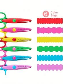 Conjunto de 6 tesouras decorativas coloridas para artesanato, com cabo antiderrapante em resina ABS, ideais para cortar papel, scrapbooking, confecção de cartões e projetos de arte DIY. - Multicolorido - Ver 3