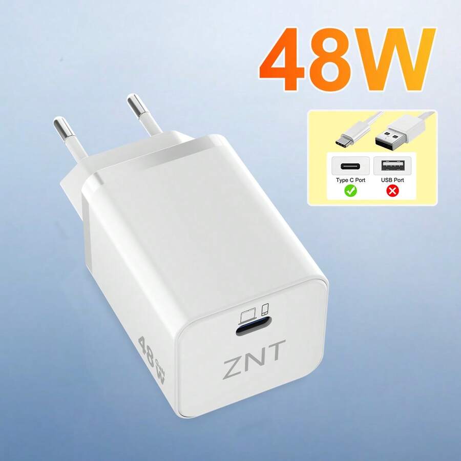 48W GaN Fast Charging Head, For Laptop & Tablet & Phone 3-In-1 Charger Compatible With Iphone 17-14 Series, Compatible With Samsung S25/2024, Pixel 9-7, And IPad Pro Series PD Wall Fast Charging Adapter Phone Charger High Output Power - EU C Type Plug(220-240V) - View 1