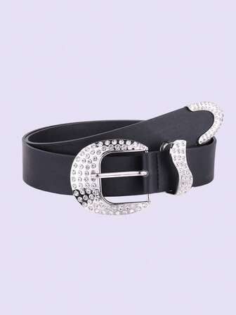 1pc Men's Personalized Rhinestone Buckle Belt, European And American Stylish Design, Y2K Punk Belt, Suitable For Jeans And Daily Wear