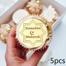20pcs/10pcs/5pcs Eid Mubrak Gold Cupcake Toppers Acrylic Cake Topper Ramadan Kareem Party Cake Decoration - Multicolor - View 14