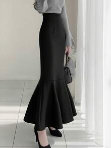 Black Mermaid Skirt, High Waist Bodycon A-Line Skirt For Women, Autumn/Winter - Black - View 1