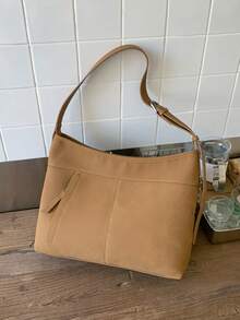 1pc (13.8in*9.8in*4.7in) Fashionable Women's Shoulder Bag, Crossbody Bag, Handbag, Large Capacity, Scratch & Wear Resistant Material, Suitable For Shopping, Dating, Outing, Work Commute, Adjustable Strap, Elegant Minimalist Casual Chic Brown Shoulder Bag For Women - Brown - View 2