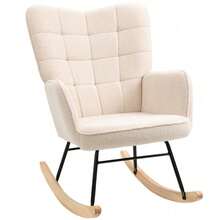 Nursery Glider Rocker | Berber Fleece Rocking Chair Beige | Wingback Nursing Chair | Baby Room Rocker - Default - View 9