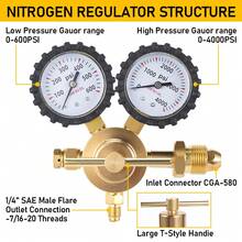 Nitrogen Pressure Regulator 0-600PSI CGA580 Inlet 1/4-Inch Male Flare Connection Heavy-Duty Handle Self-Reseating Relief - Brass Color - View 4