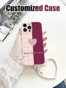 1pc Customizable White TPU Phone Case With Heart Pattern, 1pc White Heart-Shaped Lanyard Strap, Customized Text Phone Case, Anniversary Gift, Valentine's Day Gift, Birthday Gift, Wedding Gift, Best Friend Gift, Gift For Mom/Dad, Compatible With Apple/Android Phones - Multicolor - View 1