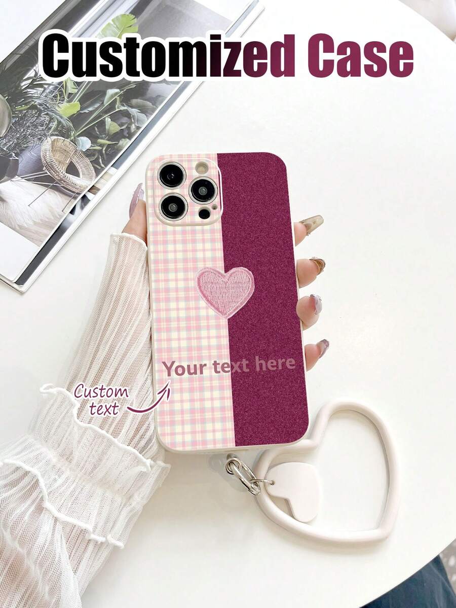 1pc Customizable White TPU Phone Case With Heart Pattern, 1pc White Heart-Shaped Lanyard Strap, Customized Text Phone Case, Anniversary Gift, Valentine's Day Gift, Birthday Gift, Wedding Gift, Best Friend Gift, Gift For Mom/Dad, Compatible With Apple/Android Phones - Multicolor - View 1