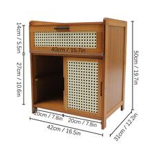 2-Tier Bamboo Nightstand With Slide Door, End Table For Bedroom Living Room, Accent Table For Guest Room, Bedside Table Storage Cabinet Nightstand, Bamboo Night Stand With Drawer, Bohemian Bedside Table For Home And Office - 棕色 - 查看 11