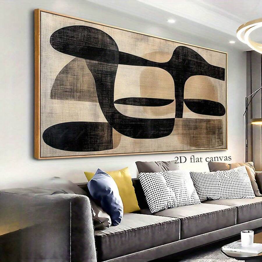 1 Pc Canvas Painting,Modern Abstract Canvas Art - Minimalist Wall Decoration Canvas Posters In Black, Beige, Gold And Grey - Framed And Hung Paintings For Living Rooms, Bedrooms And Offices - Modern Home Decoration With Hook Installation, Wooden Frame Art, 2D Flat , Wooden Framed Art,High Quality ,Thickness 2. 25cm/1inch Wall Art Prints Poster Direct Hanging Decor For Home Gifts,Living Room, Bathroom, Bedroom, Kitchen,Bar,Office - 黑色 - 查看 1