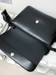 简约时尚零钱包男士休闲斜挎包，PU皮革复古邮差包，适合通勤、旅行、购物、商务出行 - 黑色 - 查看 10