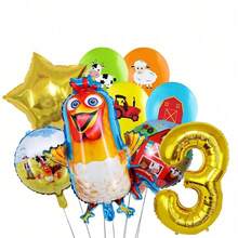 Bộ 9 bóng bay trang trí tiệc theo chủ đề trang trại hoạt hình, bóng bay lá kim loại hình gà trống, bóng bay cao su họa tiết máy kéo hình trang trại bò, gà, thích hợp cho sinh nhật, thú cưng, trang trí tiệc theo chủ đề trang trại mơ ước của nông dân - Nhiều màu - Xem 5