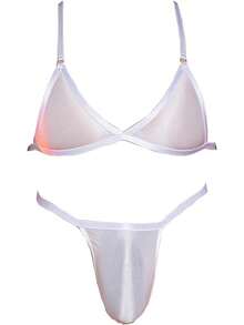 Men Crossdressing Lingerie Clothes, Crossdress Male Apparel Set, Bras Underwear Lace Panties Outfits Mens FemboyChristmas PZMF - trắng - Xem 6