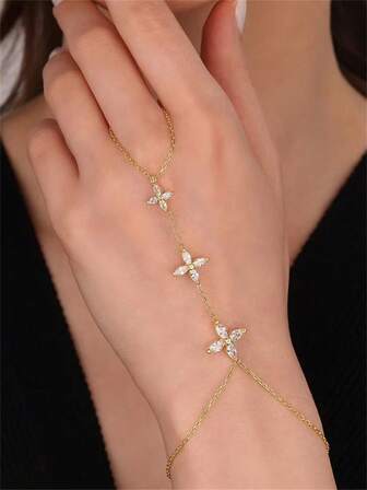 Flower Minimalist High-End Rhinestone Integrated Finger Chain, Daily Accessory