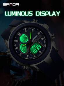 SANDA. SANDA 6279 男士石英电子表，大表盘，日历，夜光，防水，户外运动数字手表 - 藍色 - 查看 6