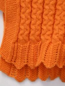 Girls' Round Neck Knitted Vest With Bow Design, Solid Color, Spring/Summer/Autumn - Orange - View 6