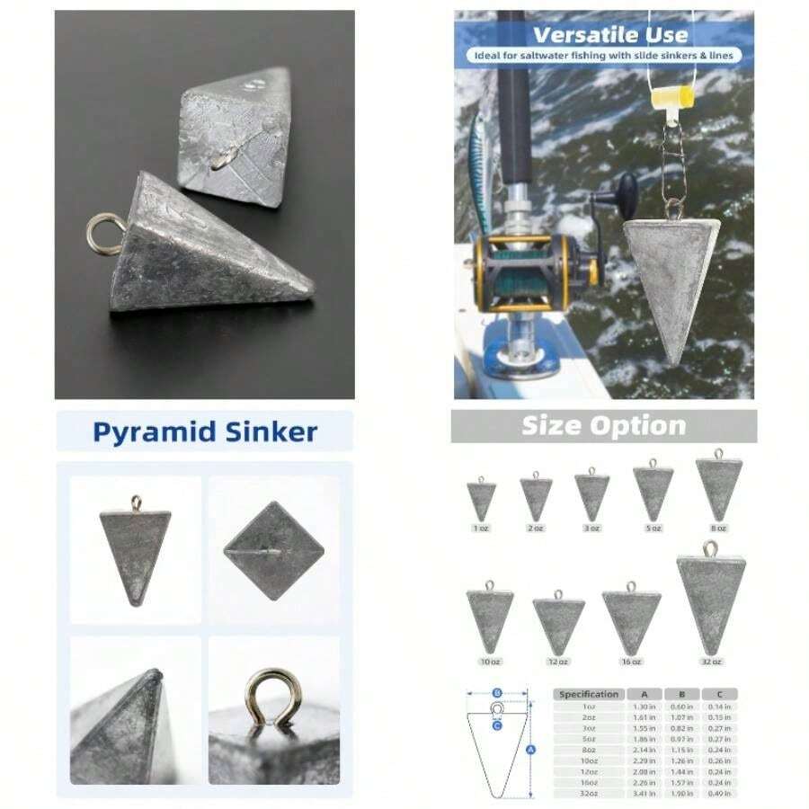 - Pesas de pesca de plomo con pirmide de 3 onzas, 5 onzas, 8 onzas, 10 onzas, 12 onzas, 16 onzas, 32 onzas, 32 onzas, Pesas de plomo para pesca de agua salada - #02 2 oz, paquete de 7 - Ver 1