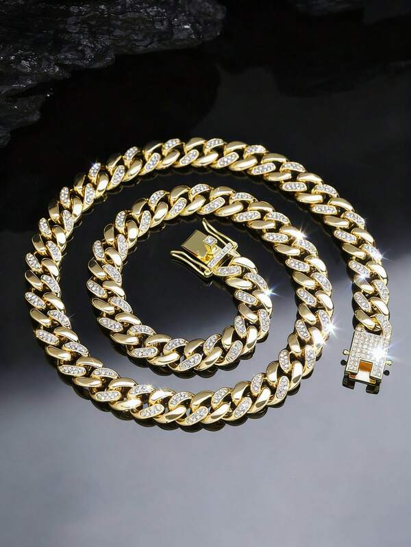 CVNANA 18K Golden Plated Necklace ,Shiny Minimalist Solid Golden Color Chains Men Choker Hip Hop Fashion Jewelry Bracelet, Cuban Chains Men's Gift For Christmas, Valentine's Day, New Year Gift