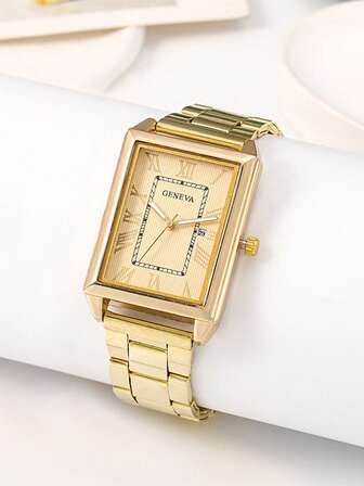Fashionable Ultra-Thin Square Quartz Watch, Casual Minimalist Roman Numeral Dial Men's Wristwatch, Hot Selling Small Gold Square Watch, Student Watch, Great Gift For Christmas, Thanksgiving, Music Festival