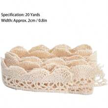 QY- 20 Yardas Ribete de Algodón Cinta de Encaje Bordado de 2 cm de Ancho Ribete de Encaje Vintage para Coser Bricolaje Papel de Regalo Álbum de Recortes Decoración de Boda Nupcial Beige -6194 - Beis - Ver 2
