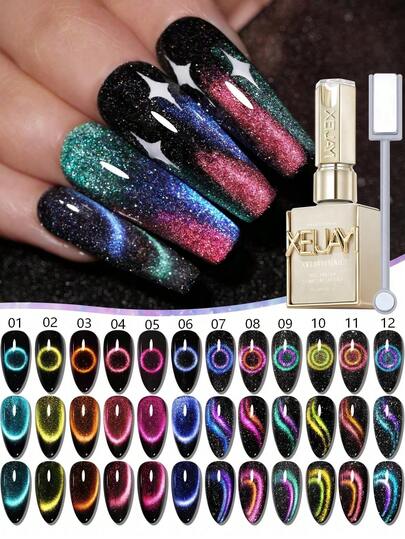 XEIJAYI Bộ dụng cụ vẽ móng mắt mèo, bao gồm nam châm, 12 màu, 15ml sơn gel từ tính phản quang hình mắt mèo, thích hợp cho các salon làm móng UV/LED, dụng cụ làm móng dành cho nữ, nghệ thuật vẽ móng ba chiều thời trang.