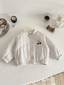 INS 女婴保暖冰淇淋蛋糕刺绣条纹棒球领外套，冬季